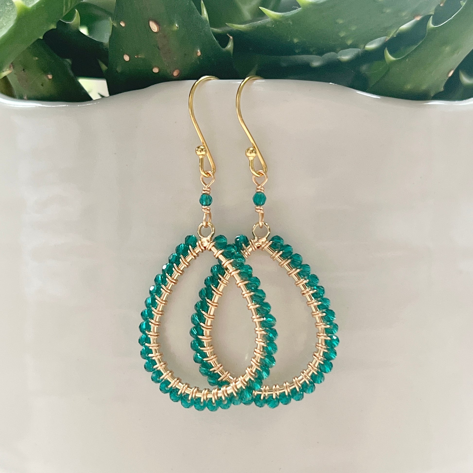 Teal Quartz Peardrop Beaded Earrings