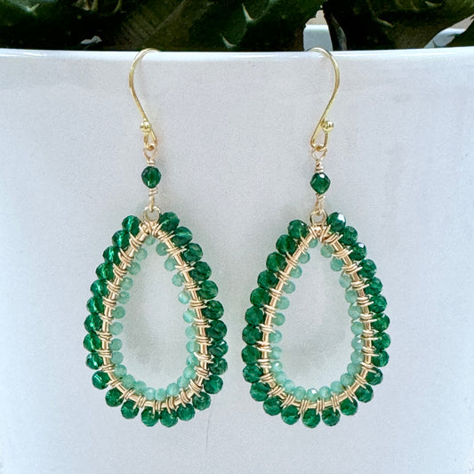 Emerald Green & Mint Green Jade Double Beaded Long Teardrop Earrings