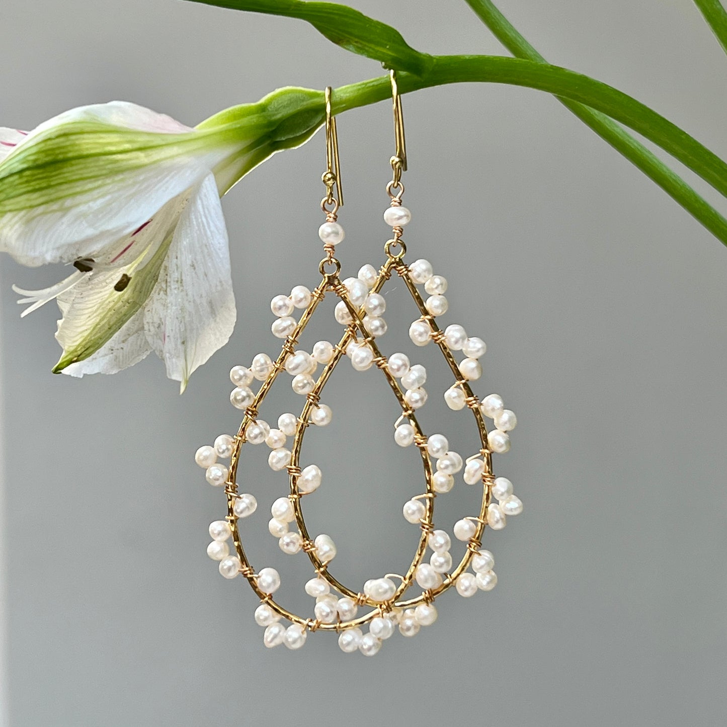 Freshwater Pearl Wrapped Teardrop Earrings