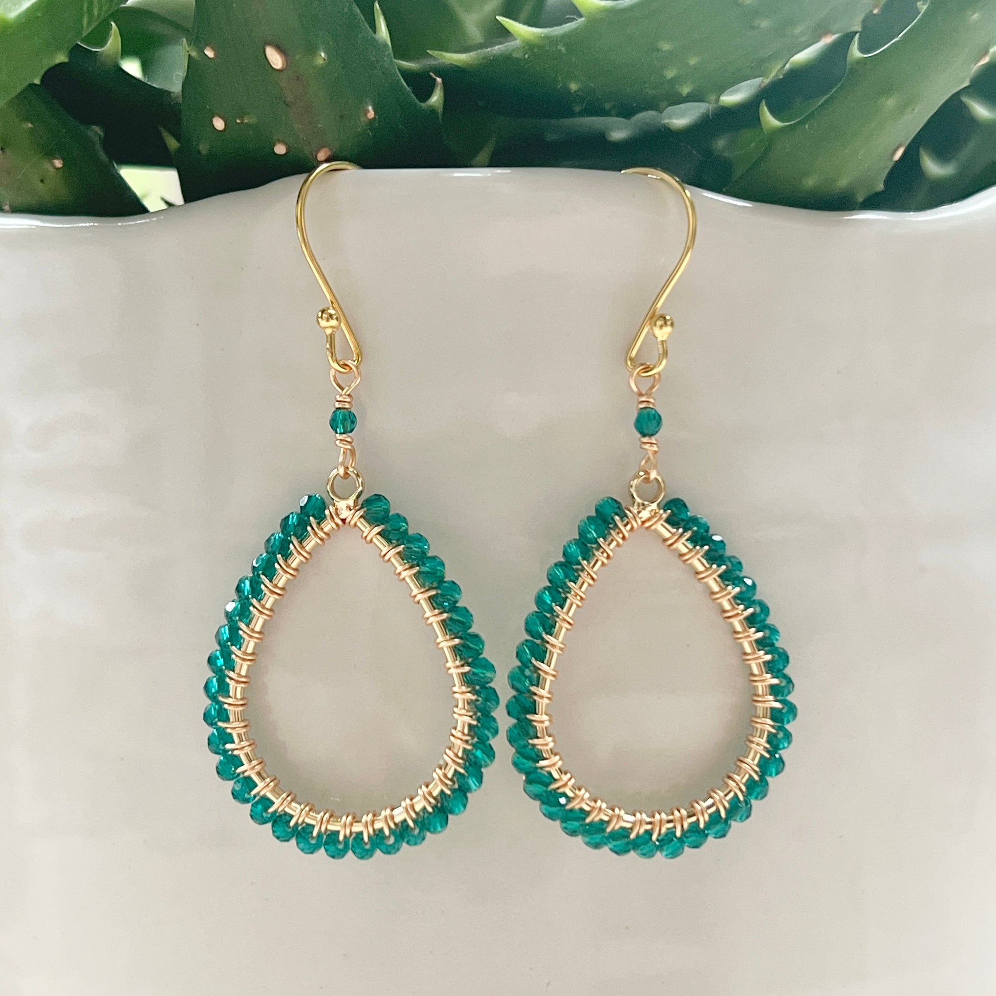 Teal Quartz Peardrop Beaded Earrings