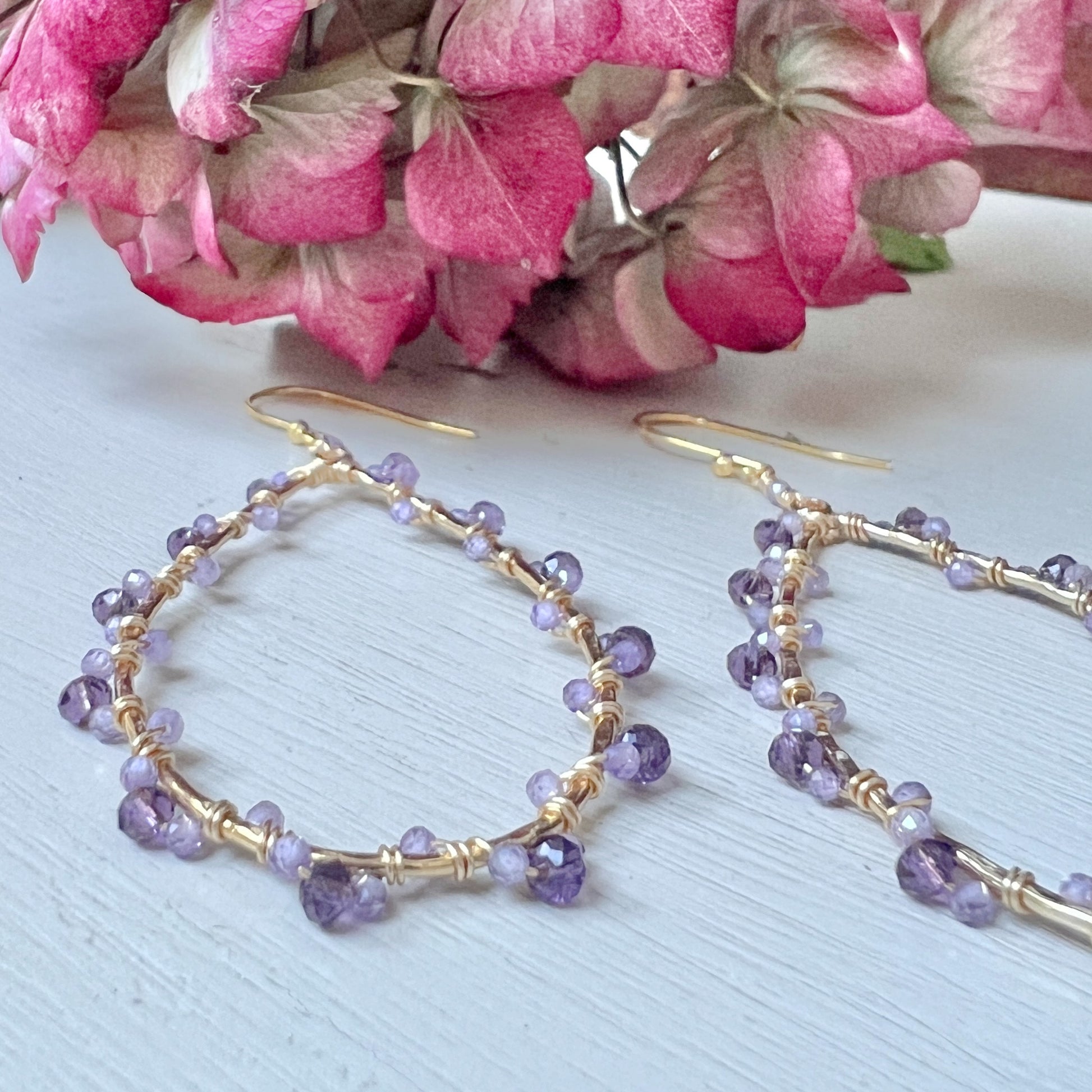 Purple Amethyst Wrapped Teardrop Earrings