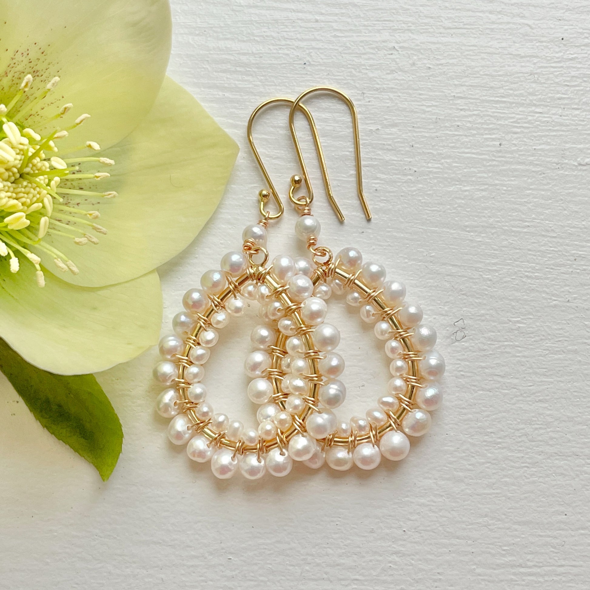 Freshwater Pearl Double Beaded Peardrop Earrings