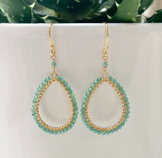 Mint Green Jade Peardrop Beaded Earrings