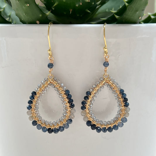 Denim Blue Iolite Ombré Double Beaded Peardrop Earrings