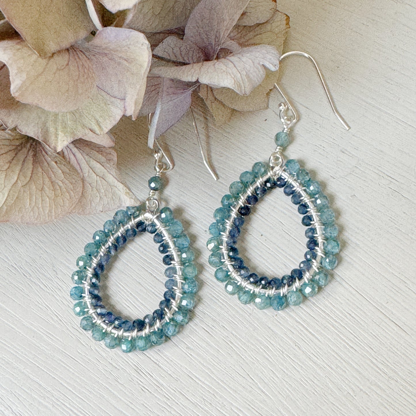 Blue Kyanite & Denim Iolite Double Beaded Peardrop Earrings