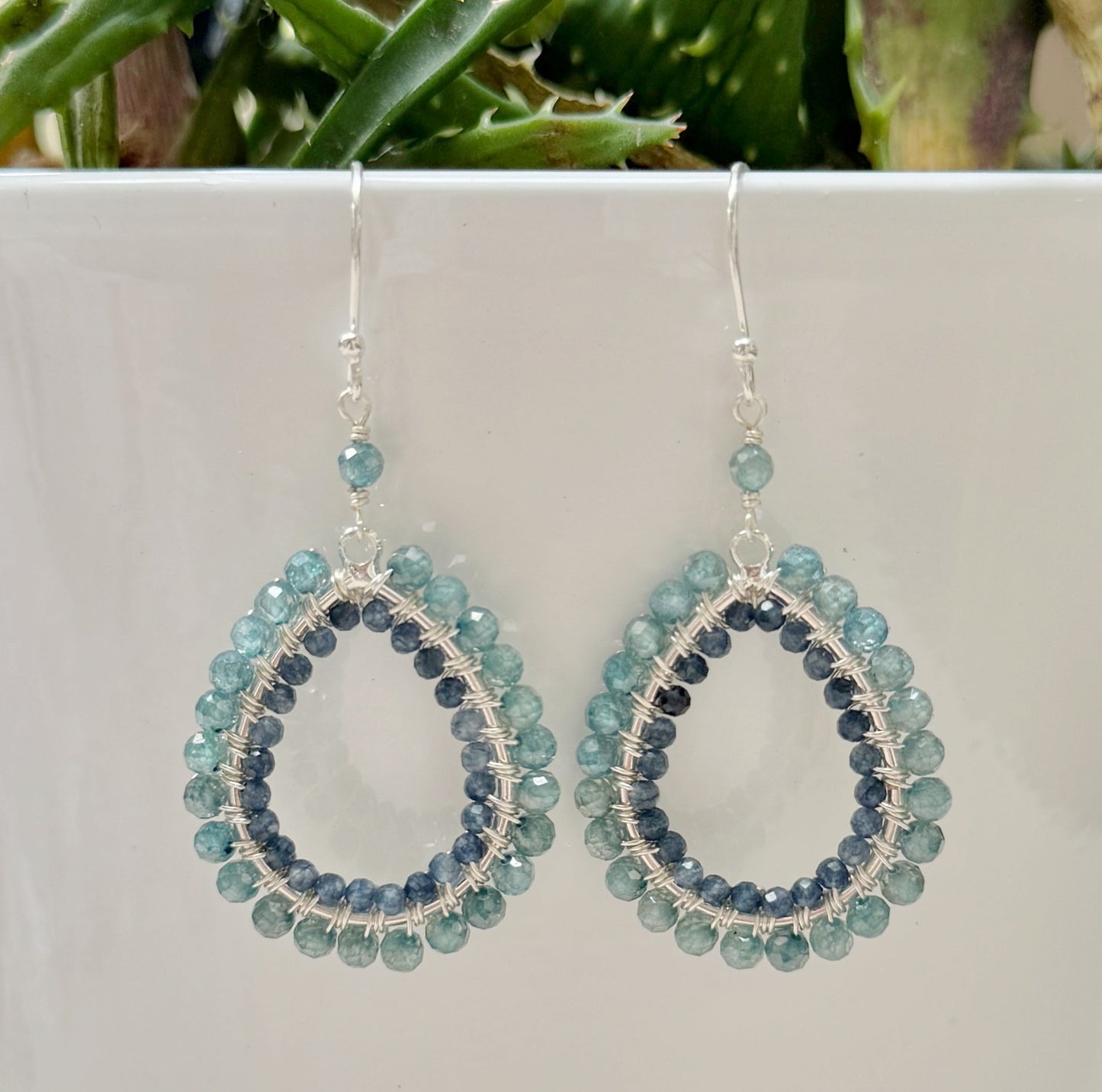 Blue Kyanite & Denim Iolite Double Beaded Peardrop Earrings