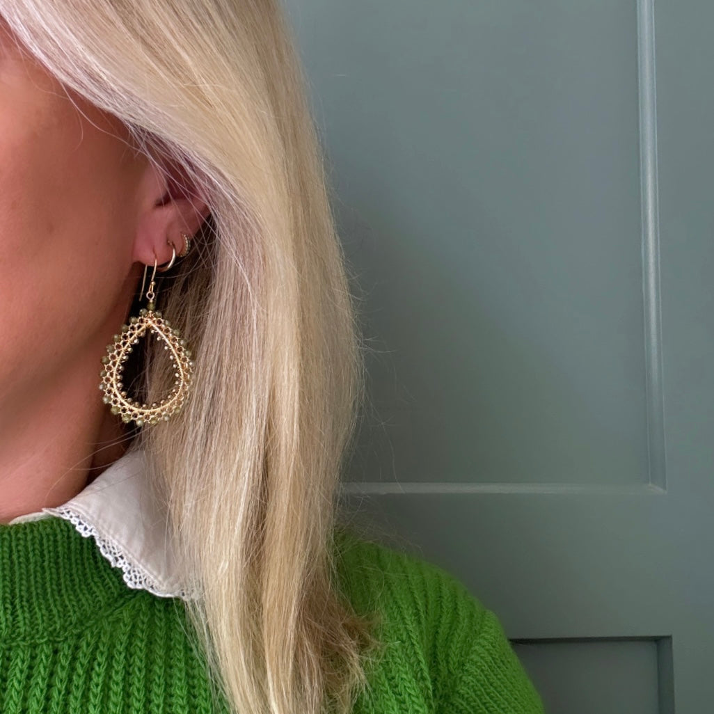 Olive Green Peridot Large Rolo Teardrop Beaded Earrings