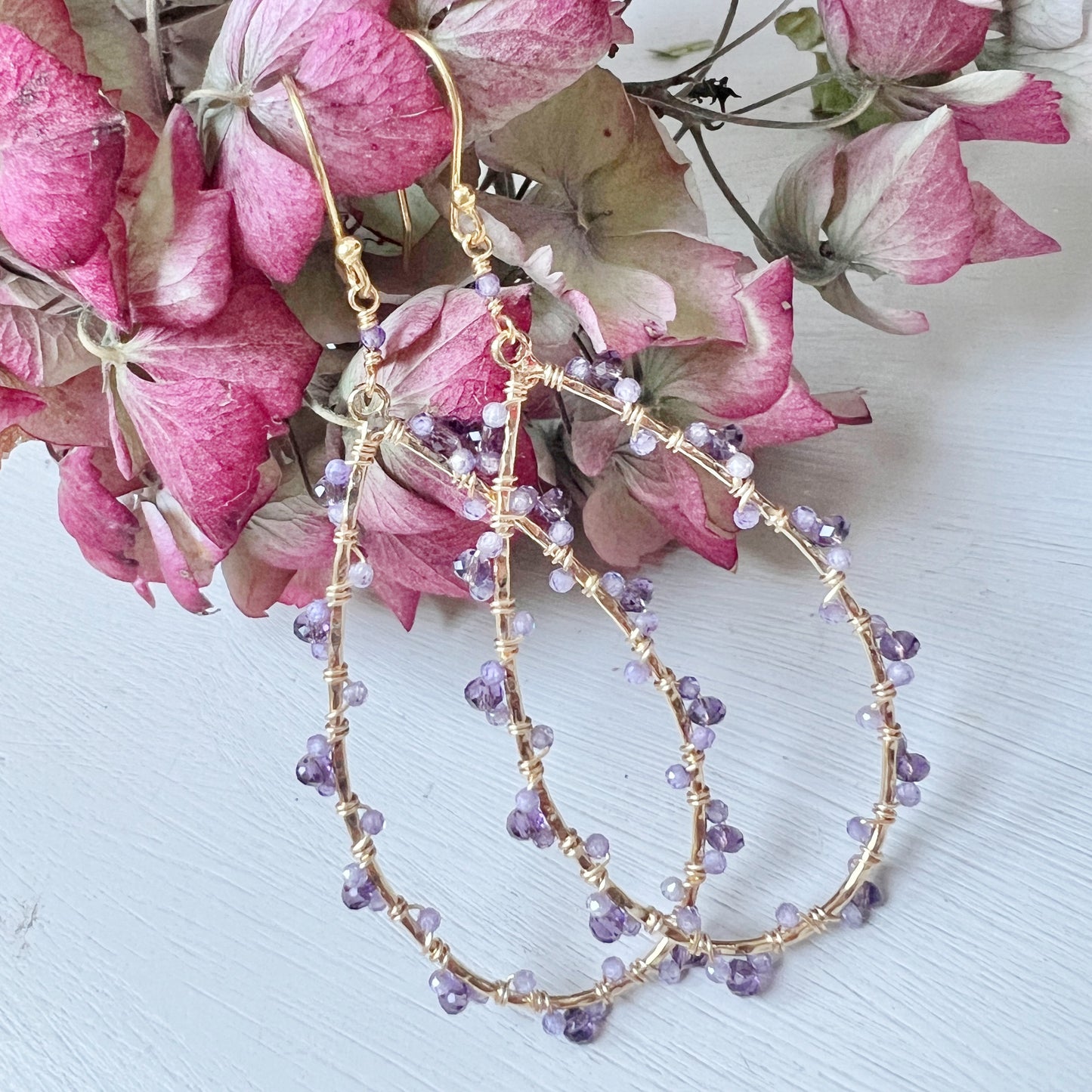 Purple Amethyst Wrapped Teardrop Earrings