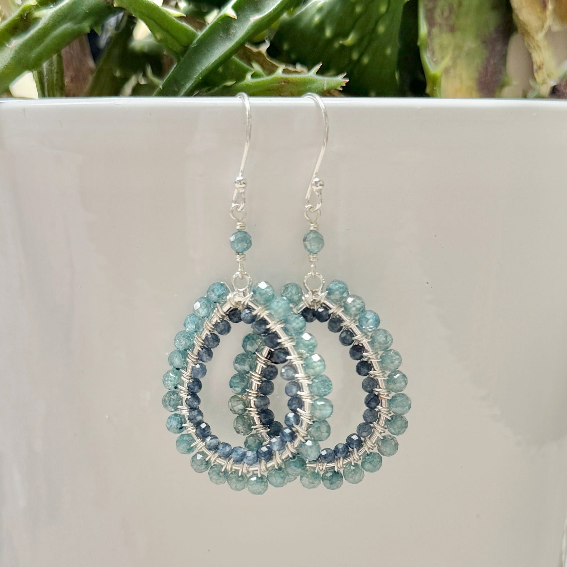 Blue Kyanite & Denim Iolite Double Beaded Peardrop Earrings